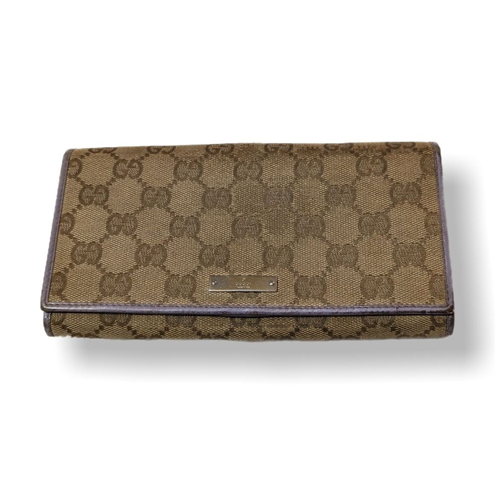 Gucci (Authentic) GG Monogram Canvas & Purple Leather Accent Long Vintage Wallet - Picture 2 of 11